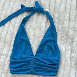 Garage Blue Ruched Halter Top